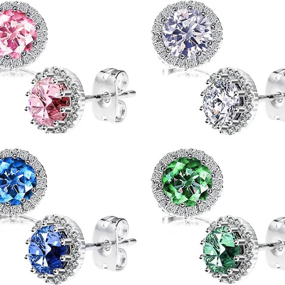 New  AmethystFebruary Birthstone Stud Earrings Set, Copper Plated Cubic … - Picture 11 of 16